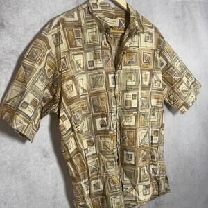 100% Cotton Men’s Vintage 90s Island Republic Tan Geometric Top Large Retro